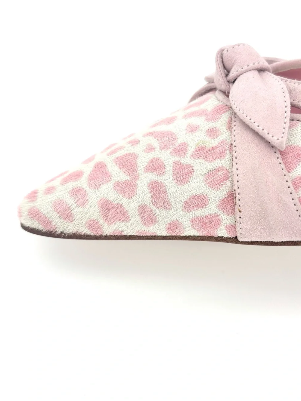 Manolo Blahnik Bow Pink Leopard Print Ponyhair Pointed Toe Kitten Heel Mules 41 - Picture 7 of 11